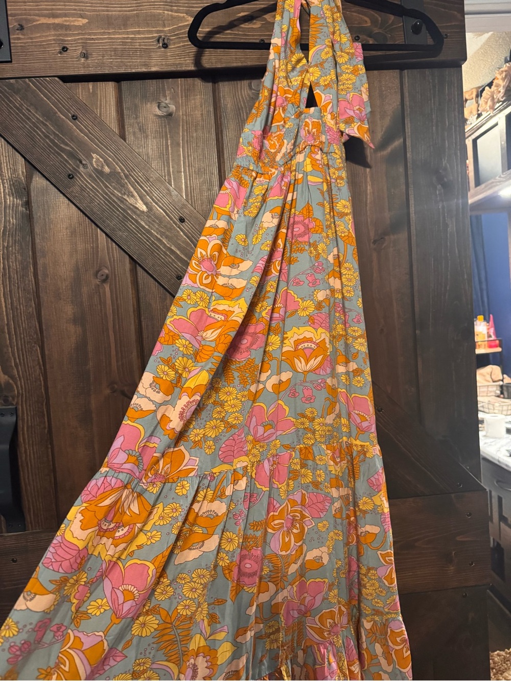 Floral Halter Dress in Pink, Orange & Gray - Brand